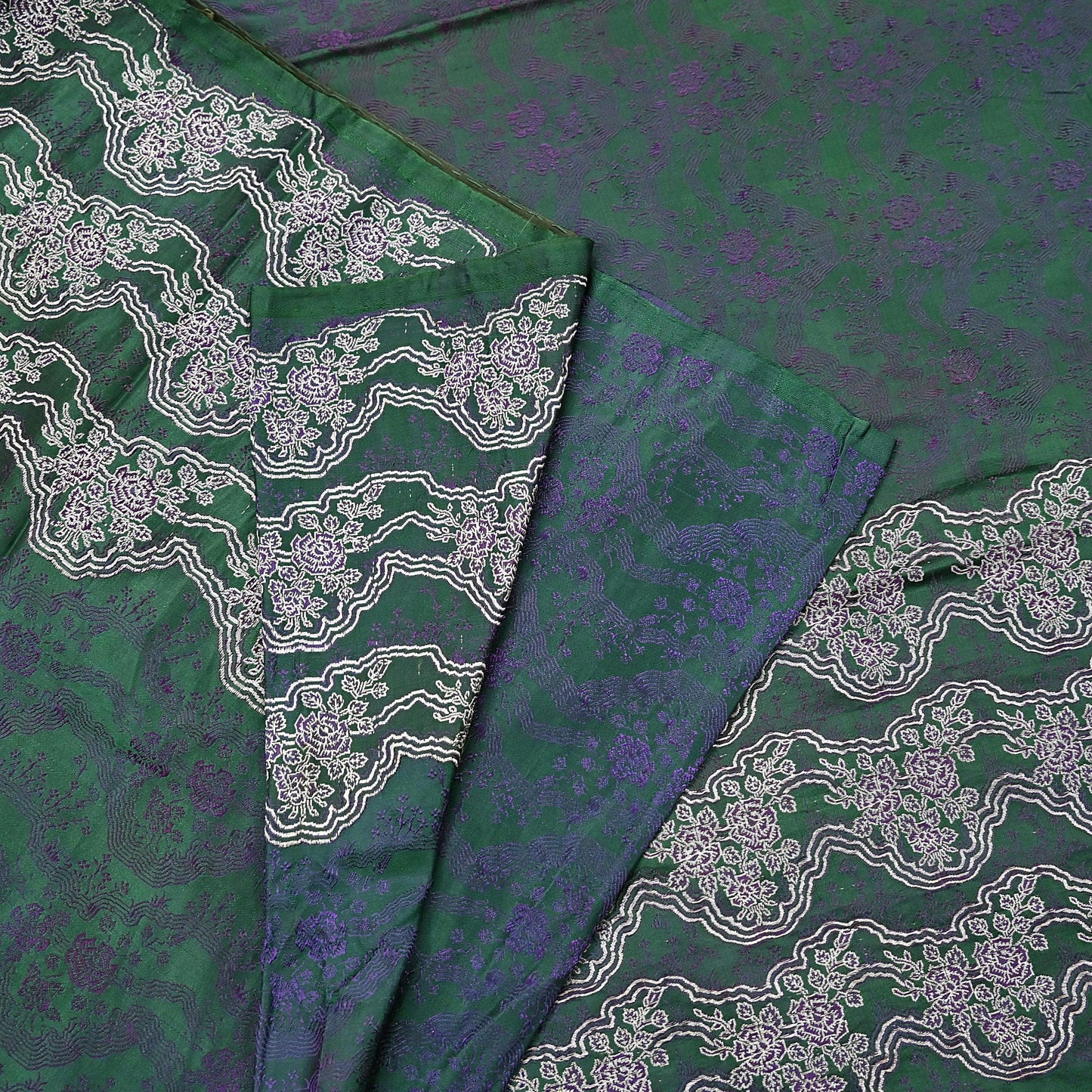 Indian Vintage Bottle Green Heavy Wedding Saree Pure Satin Silk Woven Banarasi Brocade Sari Craft Fabric Zari 5Yd Dress Making Crafting used