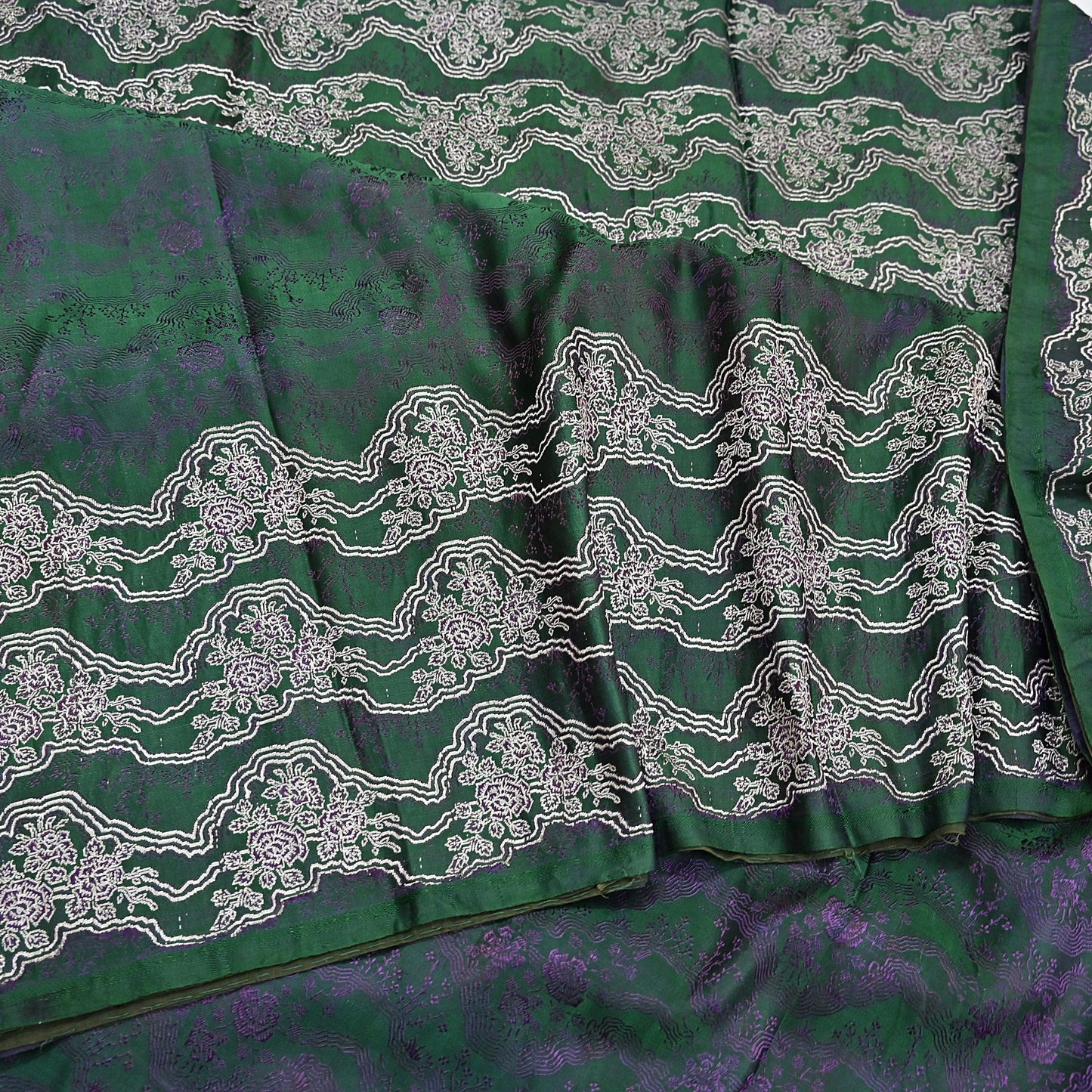 Indian Vintage Bottle Green Heavy Wedding Saree Pure Satin Silk Woven Banarasi Brocade Sari Craft Fabric Zari 5Yd Dress Making Crafting used