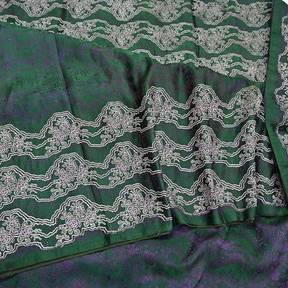 Indian Vintage Bottle Green Heavy Wedding Saree Pure Satin Silk Woven Banarasi Brocade Sari Craft Fabric Zari 5Yd Dress Making Crafting used