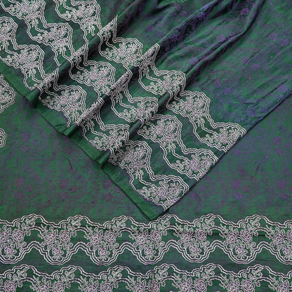 Indian Vintage Bottle Green Heavy Wedding Saree Pure Satin Silk Woven Banarasi Brocade Sari Craft Fabric Zari 5Yd Dress Making Crafting used