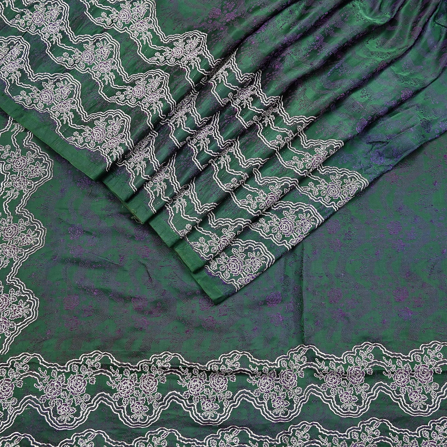Indian Vintage Bottle Green Heavy Wedding Saree Pure Satin Silk Woven Banarasi Brocade Sari Craft Fabric Zari 5Yd Dress Making Crafting used