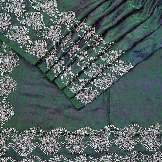 Indian Vintage Bottle Green Heavy Wedding Saree Pure Satin Silk Woven Banarasi Brocade Sari Craft Fabric Zari 5Yd Dress Making Crafting used