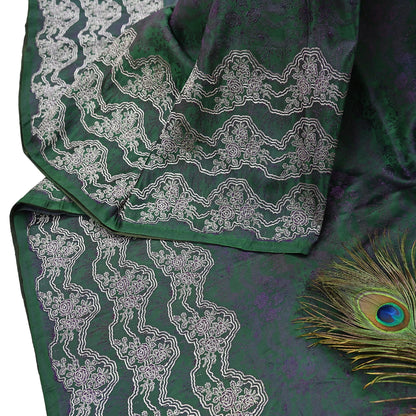 Indian Vintage Bottle Green Heavy Wedding Saree Pure Satin Silk Woven Banarasi Brocade Sari Craft Fabric Zari 5Yd Dress Making Crafting used