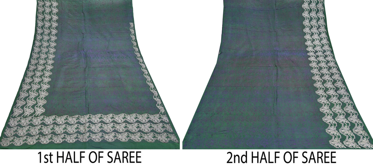 Indian Vintage Bottle Green Heavy Wedding Saree Pure Satin Silk Woven Banarasi Brocade Sari Craft Fabric Zari 5Yd Dress Making Crafting used