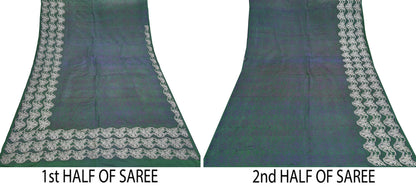 Indian Vintage Bottle Green Heavy Wedding Saree Pure Satin Silk Woven Banarasi Brocade Sari Craft Fabric Zari 5Yd Dress Making Crafting used