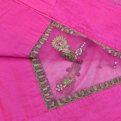 Indian Vintage Heavy Wedding Pink Dupatta Net Mesh Long Stole Hand Embroidered Scarves Golden Zardozi Dabka Zari Stole