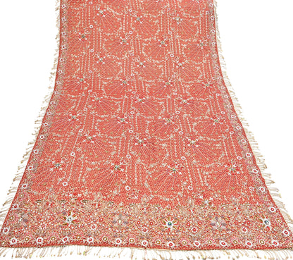 Indian Vintage Heavy Bridal Red Dupatta Pure Silk Long Stole Hand Embroidered Scarf Zardozi/Dabka Wedding red Hijab veil