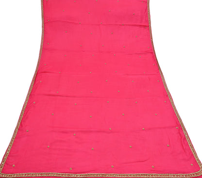 Indian Women Vintage Heavy Pink Dupatta Pure silk Long Stole Hand Embroidered Hijab Scarves Veil Wrap Zardozi Dabka