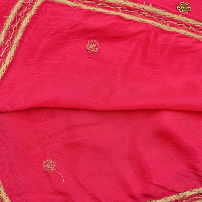 Indian Women Vintage Heavy Pink Dupatta Pure silk Long Stole Hand Embroidered Hijab Scarves Veil Wrap Zardozi Dabka