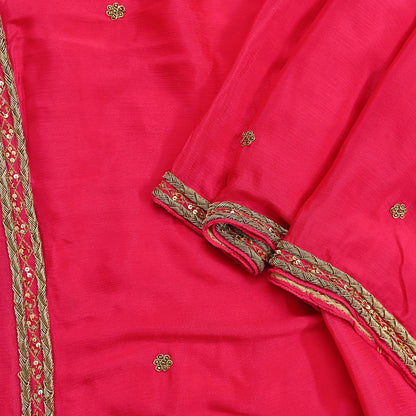 Indian Women Vintage Heavy Pink Dupatta Pure silk Long Stole Hand Embroidered Hijab Scarves Veil Wrap Zardozi Dabka