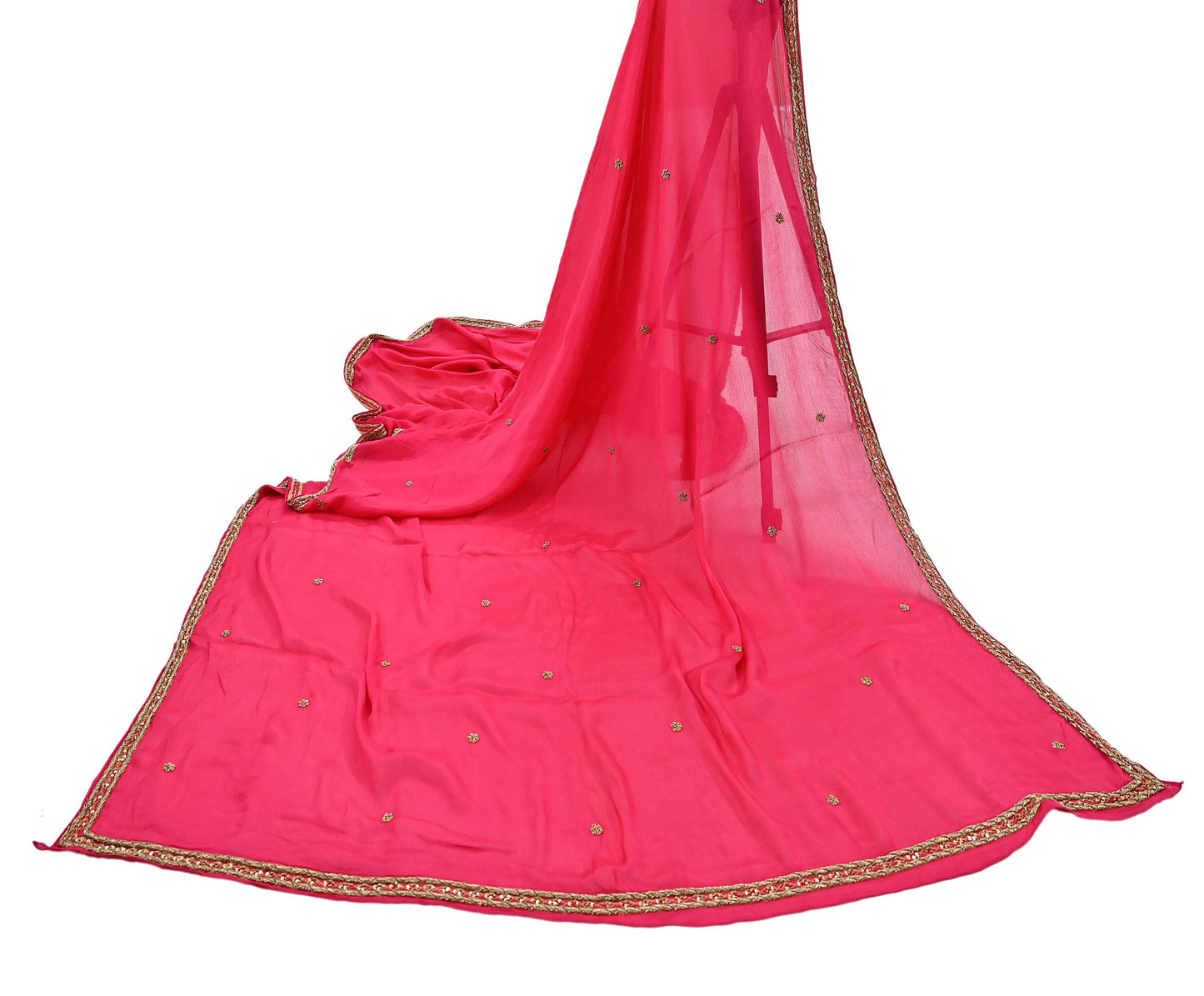 Indian Women Vintage Heavy Pink Dupatta Pure silk Long Stole Hand Embroidered Hijab Scarves Veil Wrap Zardozi Dabka