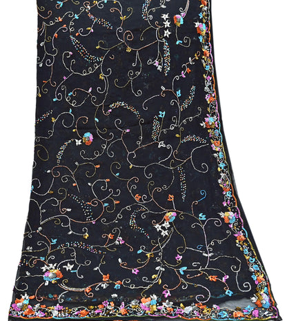Indian Vintage Heavy Black Dupatta Pure Georgette silk Long Stole Hand Embroidered Scarves Stole Veil Wrap Sequins