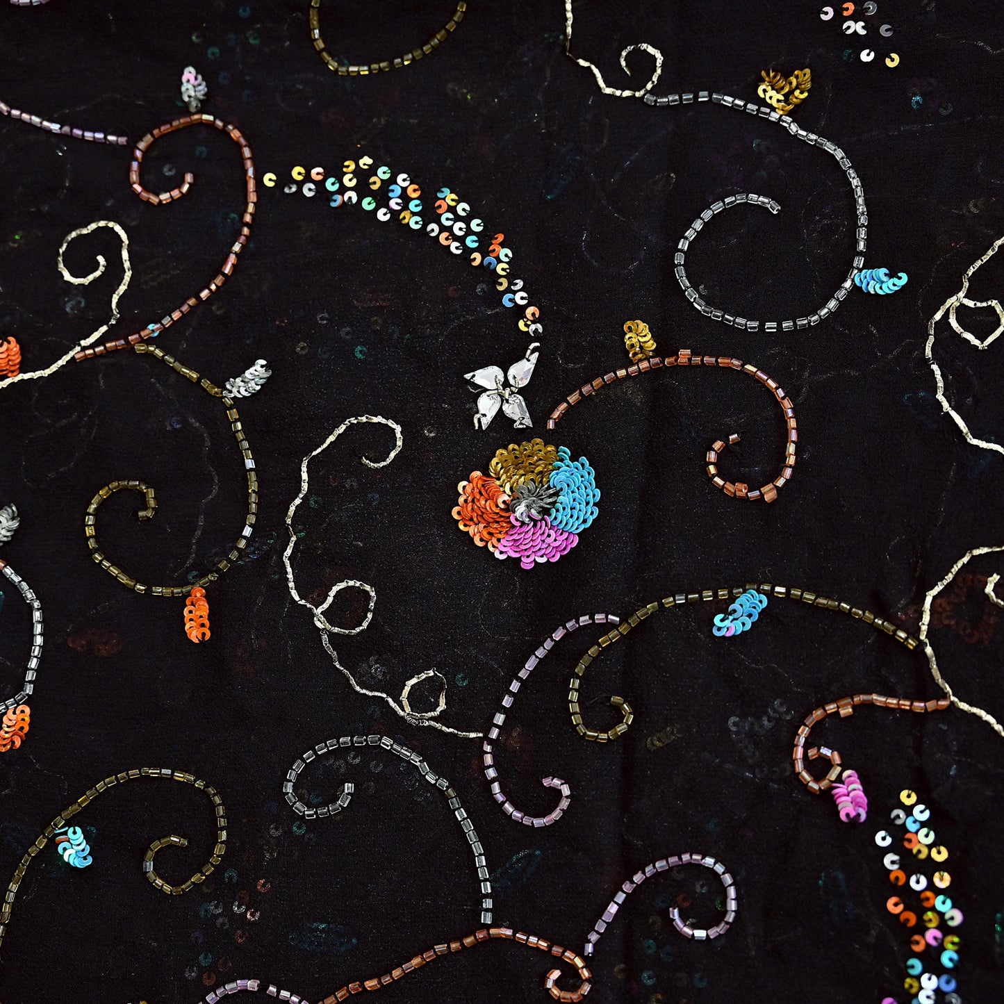 Indian Vintage Heavy Black Dupatta Pure Georgette silk Long Stole Hand Embroidered Scarves Stole Veil Wrap Sequins