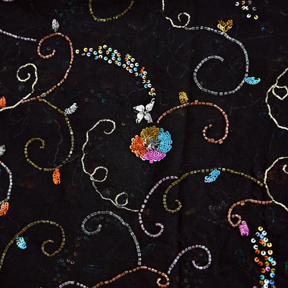 Indian Vintage Heavy Black Dupatta Pure Georgette silk Long Stole Hand Embroidered Scarves Stole Veil Wrap Sequins