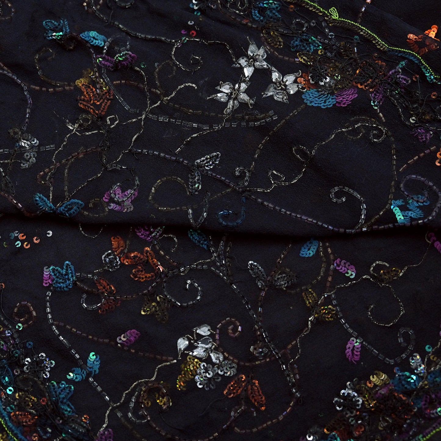 Indian Vintage Heavy Black Dupatta Pure Georgette silk Long Stole Hand Embroidered Scarves Stole Veil Wrap Sequins