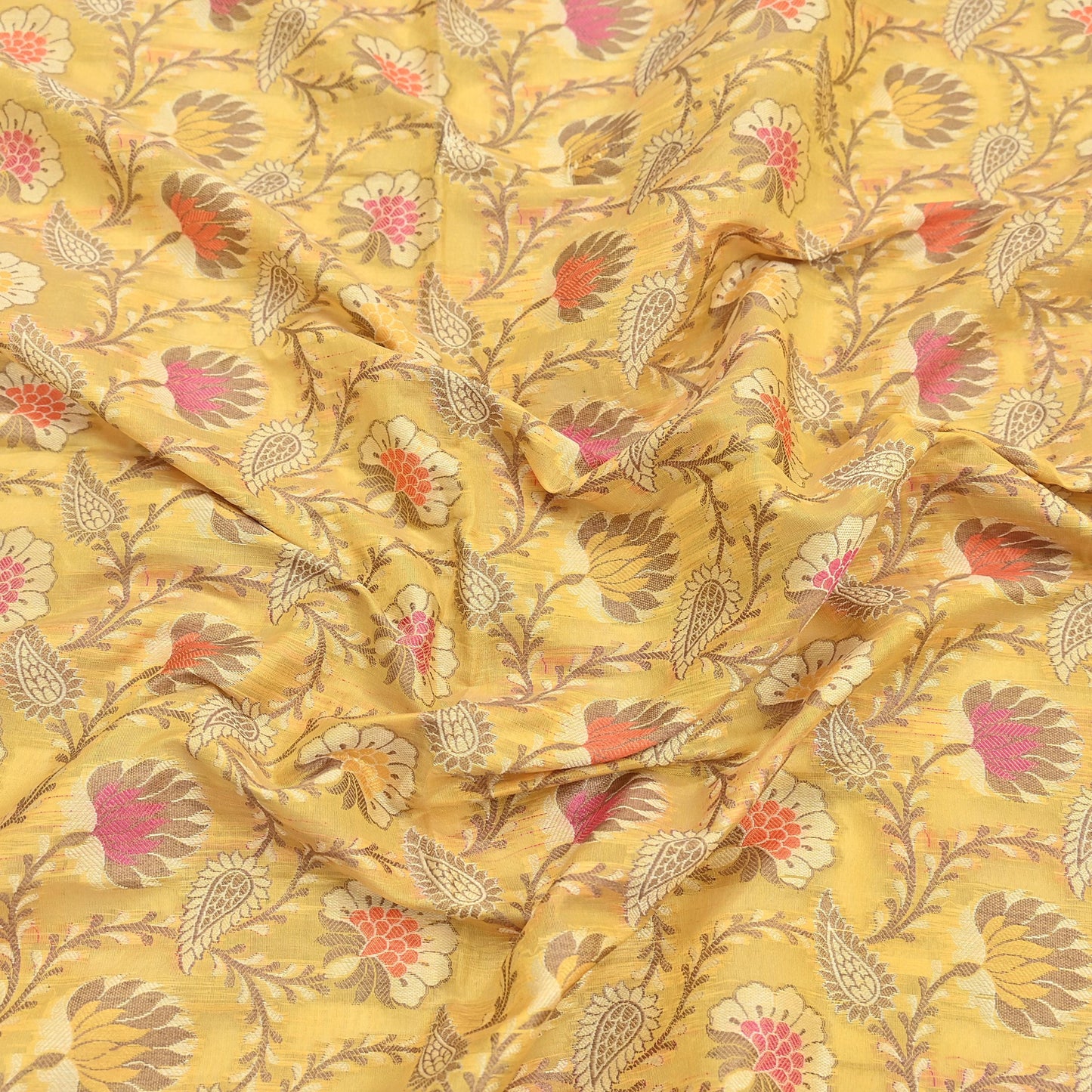Indian Vintage Yellow Dupatta Long Stole Artificial Silk hand Woven Scarves Veil Scarf Wrap Hippie Boho Soft Floral Fringes