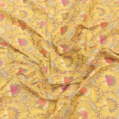Indian Vintage Yellow Dupatta Long Stole Artificial Silk hand Woven Scarves Veil Scarf Wrap Hippie Boho Soft Floral Fringes