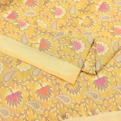 Indian Vintage Yellow Dupatta Long Stole Artificial Silk hand Woven Scarves Veil Scarf Wrap Hippie Boho Soft Floral Fringes