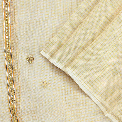 Indian Vintage White Dupatta Long Stole Embroidered Pure Cotton Scarves Veil Golden Zari Soft Fringes