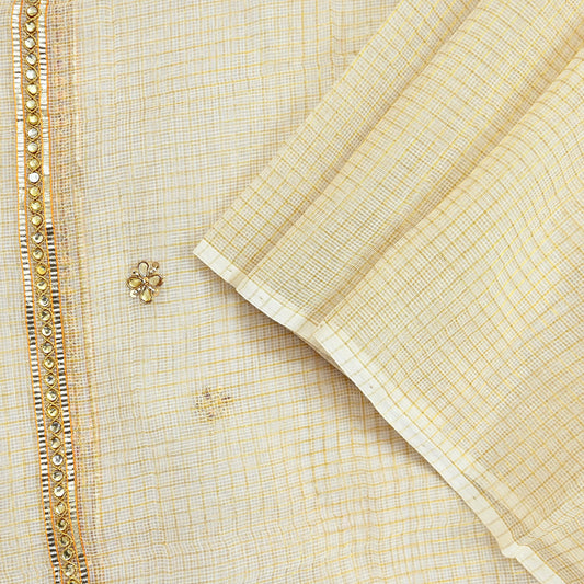 Indian Vintage White Dupatta Long Stole Embroidered Pure Cotton Scarves Veil Golden Zari Soft Fringes
