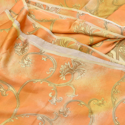 Indian Vintage Sari Orange & green Printed 100% Pure Satin Silk Sarees 5yd Sewing Craft Fabric Dress Making Wrap Upcycle Quilting Crafting