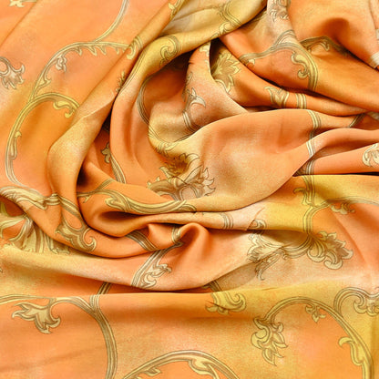 Indian Vintage Sari Orange & green Printed 100% Pure Satin Silk Sarees 5yd Sewing Craft Fabric Dress Making Wrap Upcycle Quilting Crafting