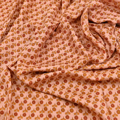 Indian Vintage Peach & Red Pure Silk Printed Saree 5 Yards Soft Floral Fabric for Dressmaking, Quilting, Crafting, Sewing Upcycling