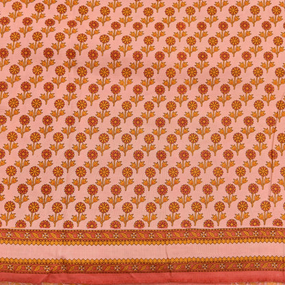 Indian Vintage Peach & Red Pure Silk Printed Saree 5 Yards Soft Floral Fabric for Dressmaking, Quilting, Crafting, Sewing Upcycling
