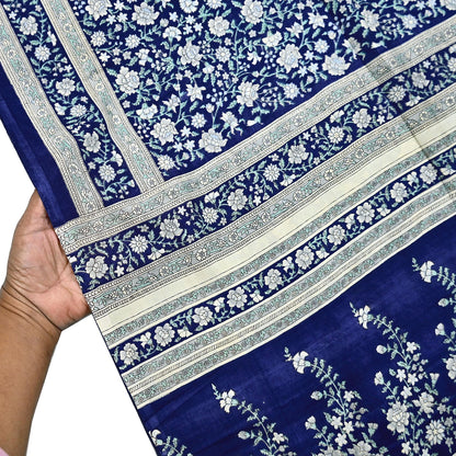 Indian Vintage Sari Blue 100% Pure Silk Printed Saree Craft Fabric 6yd Sewing Dress Making Soft Wrap Quilting Crafting Upcycle