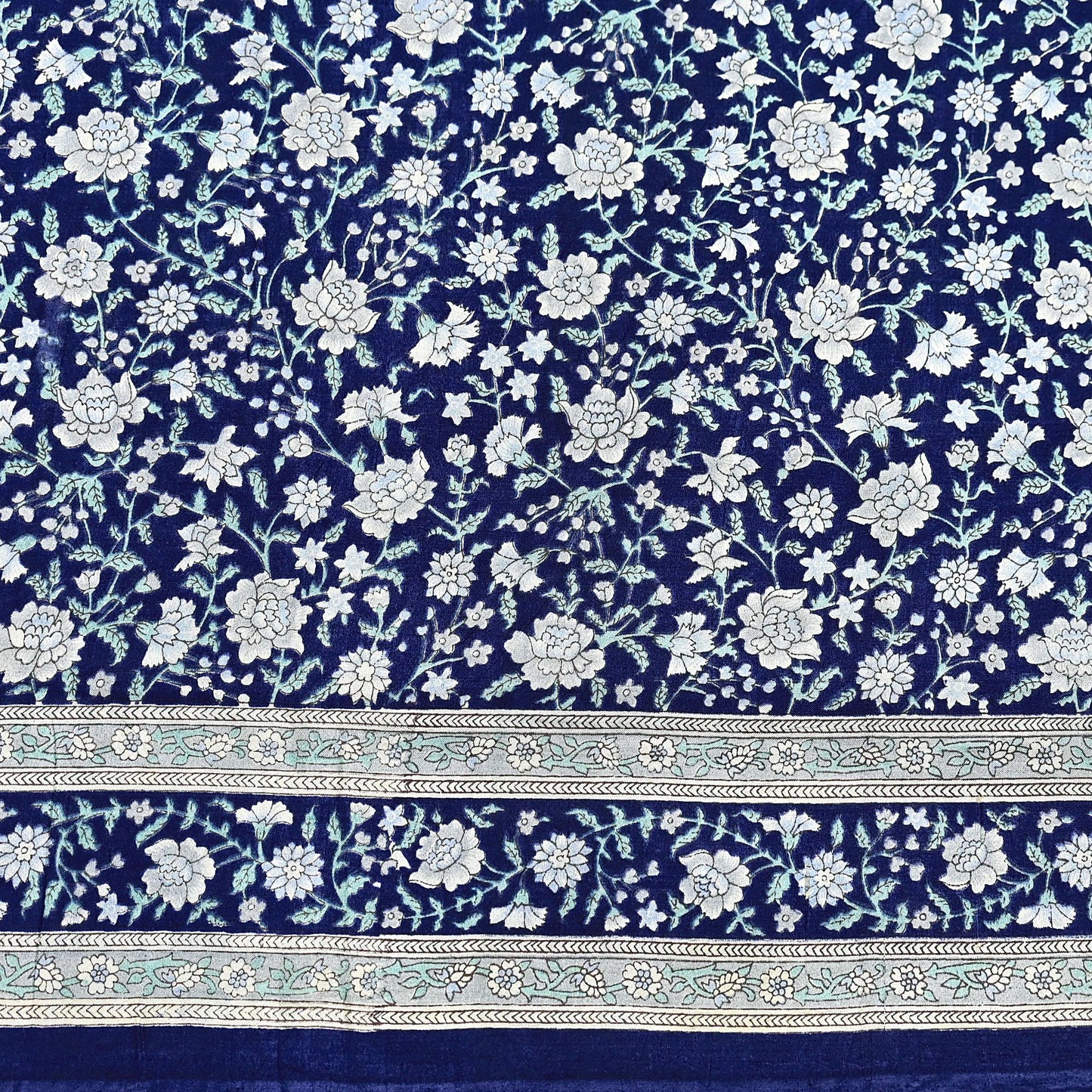 Indian Vintage Sari Blue 100% Pure Silk Printed Saree Craft Fabric 6yd Sewing Dress Making Soft Wrap Quilting Crafting Upcycle