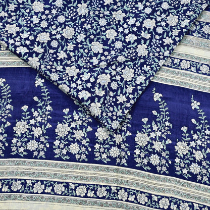 Indian Vintage Sari Blue 100% Pure Silk Printed Saree Craft Fabric 6yd Sewing Dress Making Soft Wrap Quilting Crafting Upcycle