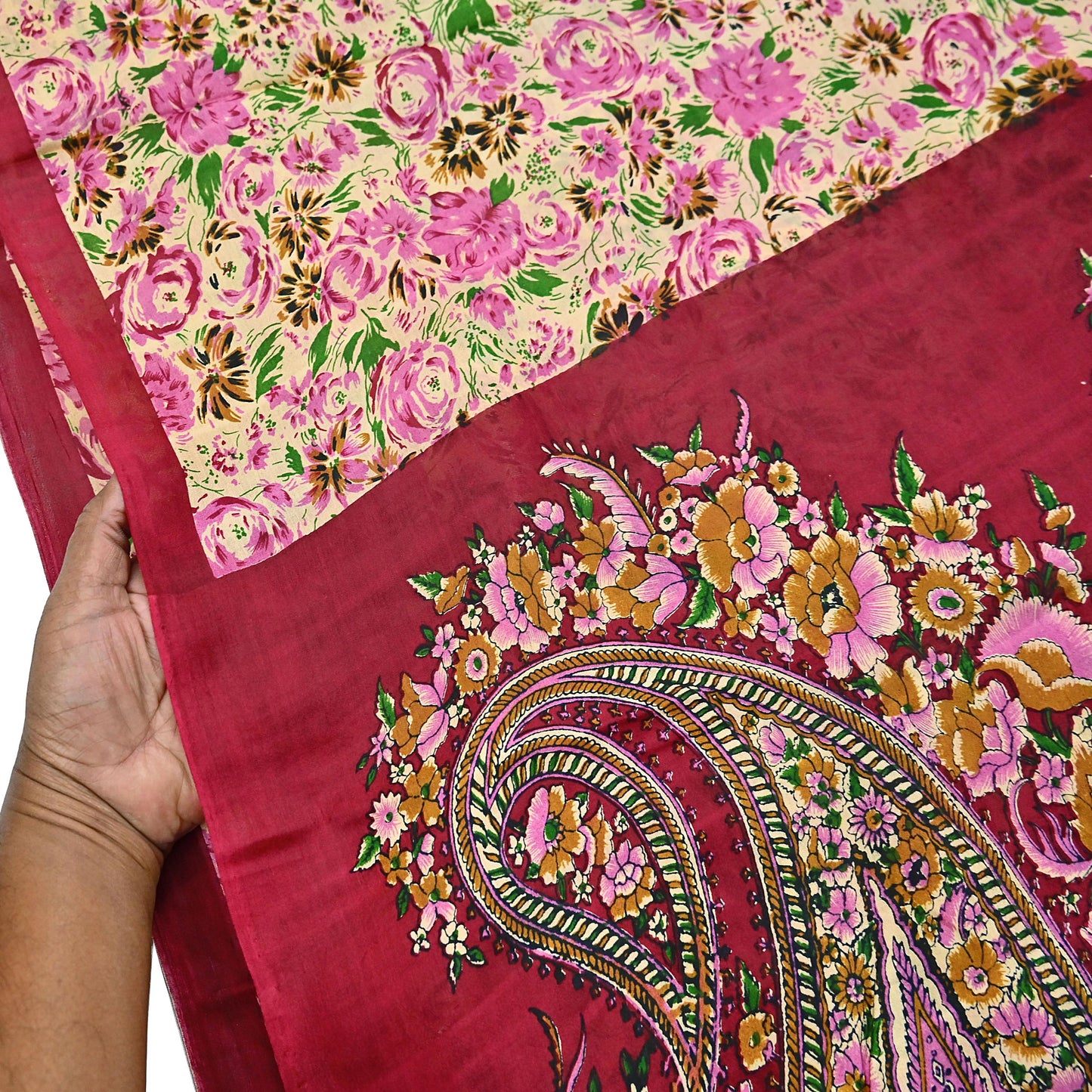 Indian Vintage Sari yellow & red 100% Pure Silk Printed Sarees 6yd Craft Fabric Sewing Soft Dress Making Floral Quilting Crafting Upcycle