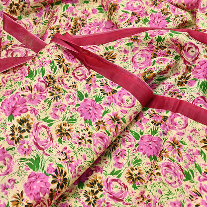 Indian Vintage Sari yellow & red 100% Pure Silk Printed Sarees 6yd Craft Fabric Sewing Soft Dress Making Floral Quilting Crafting Upcycle