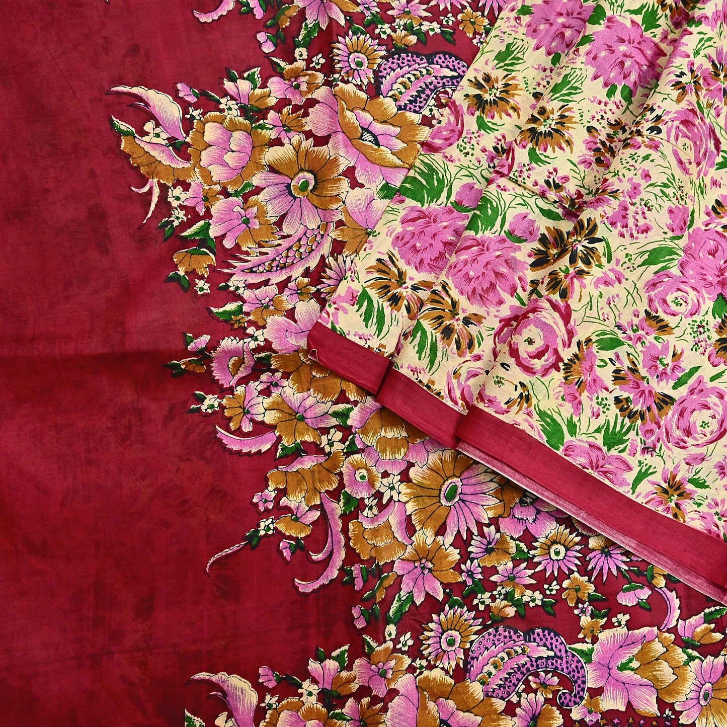 Indian Vintage Sari yellow & red 100% Pure Silk Printed Sarees 6yd Craft Fabric Sewing Soft Dress Making Floral Quilting Crafting Upcycle