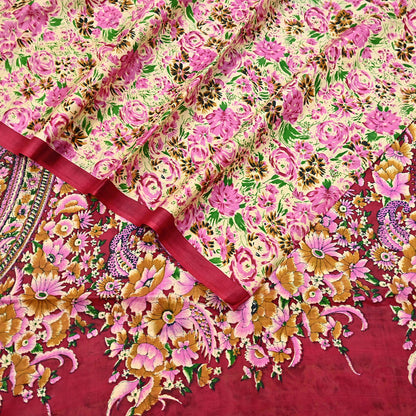 Indian Vintage Sari yellow & red 100% Pure Silk Printed Sarees 6yd Craft Fabric Sewing Soft Dress Making Floral Quilting Crafting Upcycle