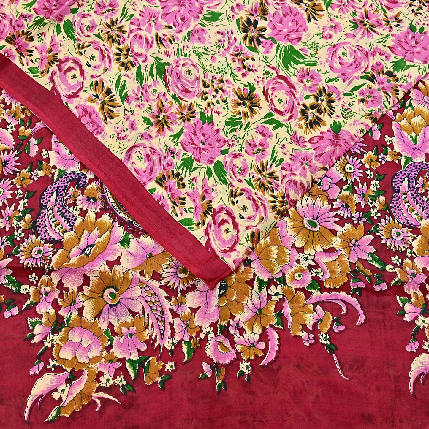 Indian Vintage Sari yellow & red 100% Pure Silk Printed Sarees 6yd Craft Fabric Sewing Soft Dress Making Floral Quilting Crafting Upcycle