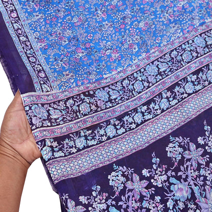Indian Vintage Sari Blue 100% Pure Silk Printed Saree Craft Fabric 6yd Sewing Dress Making Soft Wrap Quilting Crafting Upcycle