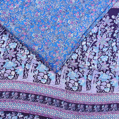 Indian Vintage Sari Blue 100% Pure Silk Printed Saree Craft Fabric 6yd Sewing Dress Making Soft Wrap Quilting Crafting Upcycle