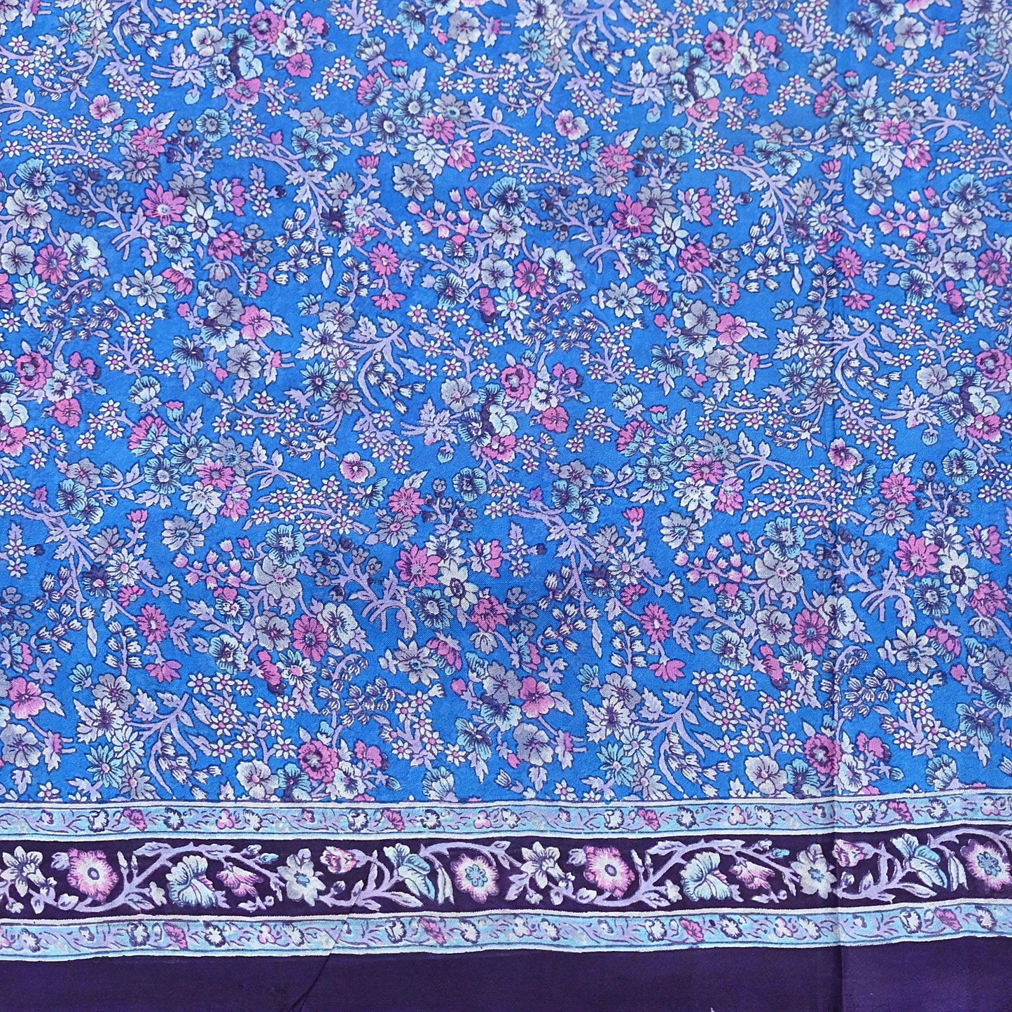 Indian Vintage Sari Blue 100% Pure Silk Printed Saree Craft Fabric 6yd Sewing Dress Making Soft Wrap Quilting Crafting Upcycle