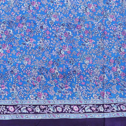 Indian Vintage Sari Blue 100% Pure Silk Printed Saree Craft Fabric 6yd Sewing Dress Making Soft Wrap Quilting Crafting Upcycle