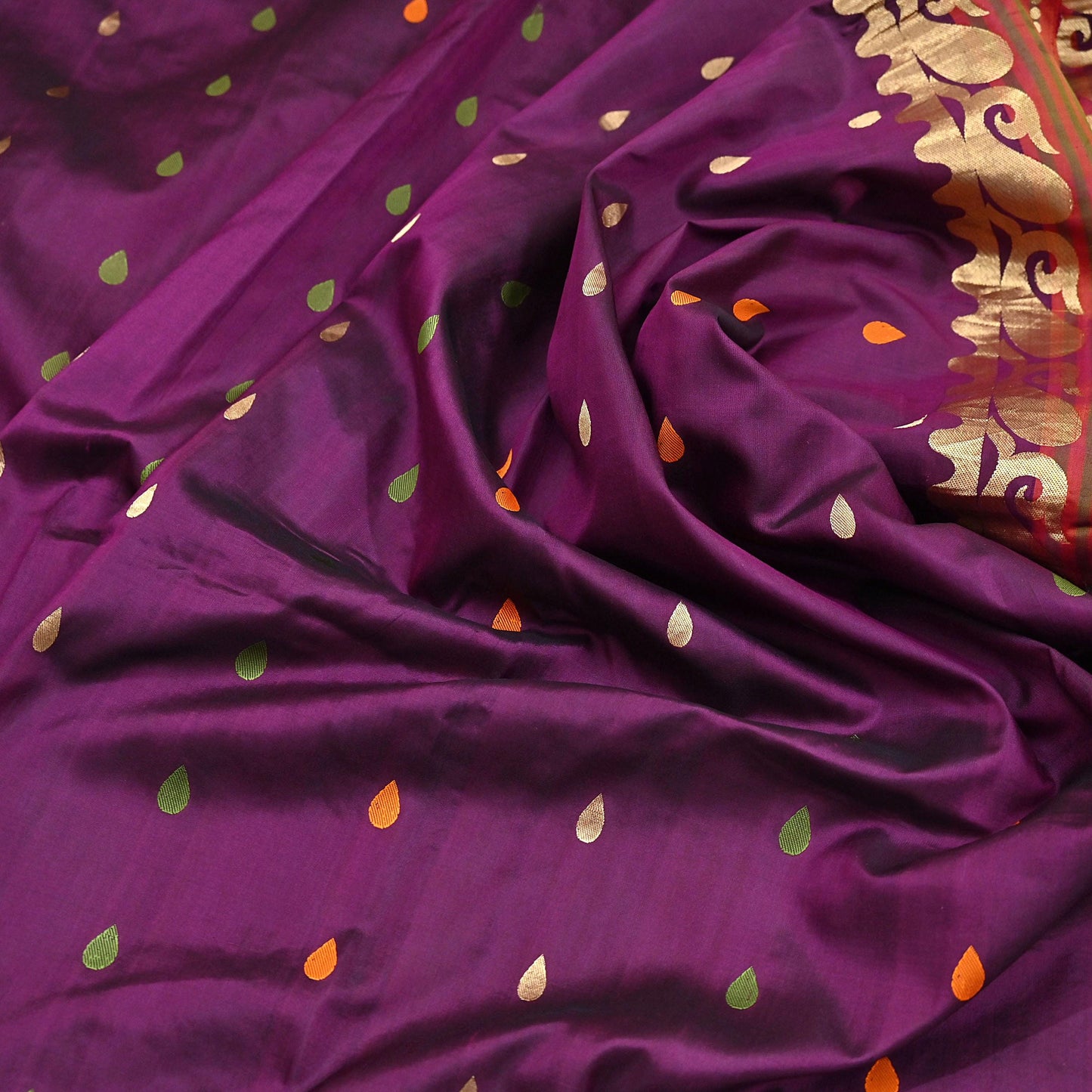 Indian Vintage Heavy Sari Purple & Orange Hand Woven Sarees 100% Pure Silk Zari 5Yd Floral with Blouse fabric