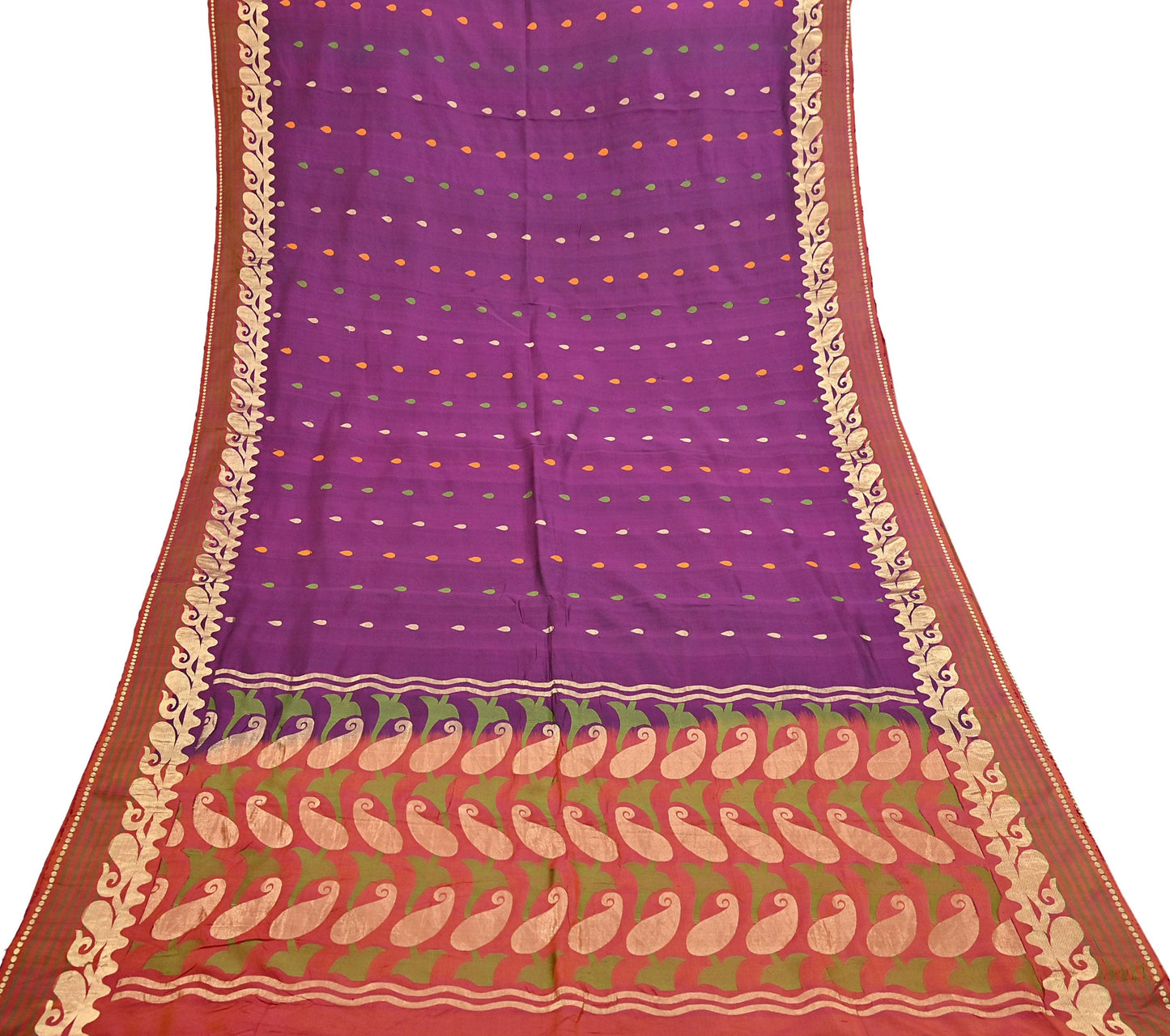 Indian Vintage Heavy Sari Purple & Orange Hand Woven Sarees 100% Pure Silk Zari 5Yd Floral with Blouse fabric