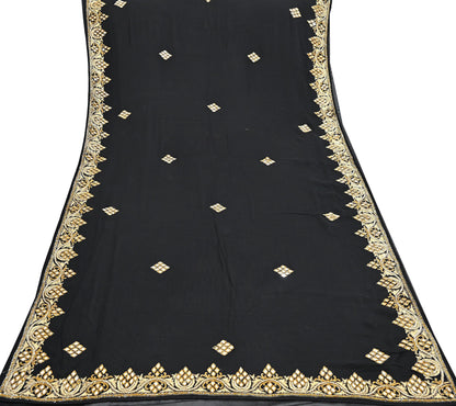 Indian Vintage Heavy Black Saree Blend Georgette Hand Embroidered Sari Craft Fabric 6Yd Sewing Soft Ethnic zardozi Dress Making wedding Sari