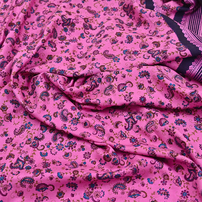 Vintage Sari Pink & blue Pure Silk Hand Woven Printed Saree Fabric 5yard Sewing Dress Designing for Crafting Quilting Upcycle Soft Border