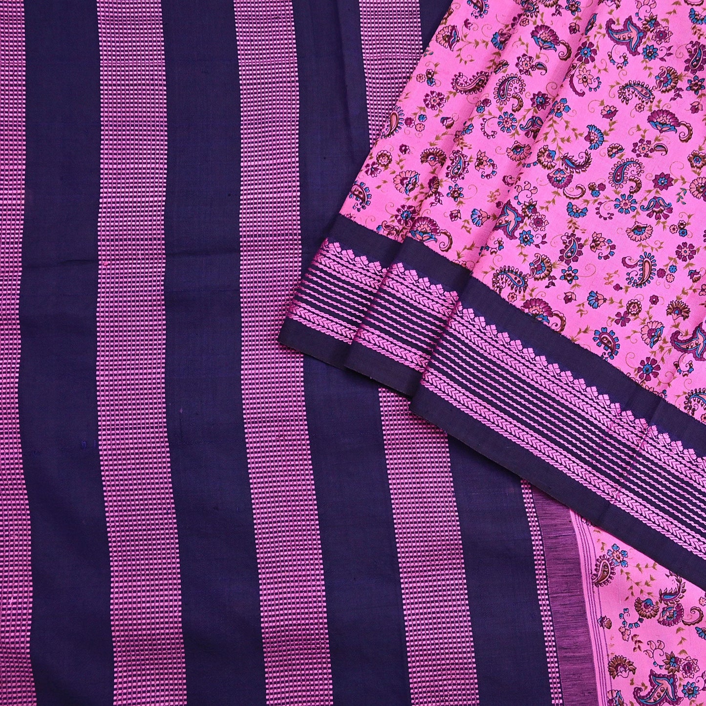 Vintage Sari Pink & blue Pure Silk Hand Woven Printed Saree Fabric 5yard Sewing Dress Designing for Crafting Quilting Upcycle Soft Border