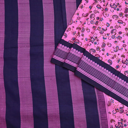 Vintage Sari Pink & blue Pure Silk Hand Woven Printed Saree Fabric 5yard Sewing Dress Designing for Crafting Quilting Upcycle Soft Border