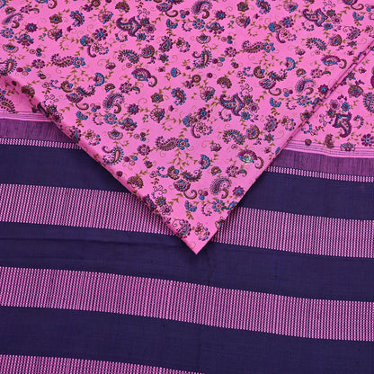 Vintage Sari Pink & blue Pure Silk Hand Woven Printed Saree Fabric 5yard Sewing Dress Designing for Crafting Quilting Upcycle Soft Border