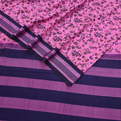 Vintage Sari Pink & blue Pure Silk Hand Woven Printed Saree Fabric 5yard Sewing Dress Designing for Crafting Quilting Upcycle Soft Border