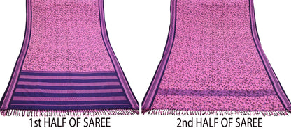 Vintage Sari Pink & blue Pure Silk Hand Woven Printed Saree Fabric 5yard Sewing Dress Designing for Crafting Quilting Upcycle Soft Border