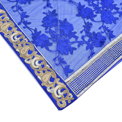 Indian Vintage Heavy Sari Royal Blue Net/Mesh Hand Embroidered Sarees Craft Fabric 6Yd Sewing Soft Zardozi Wedding sarees